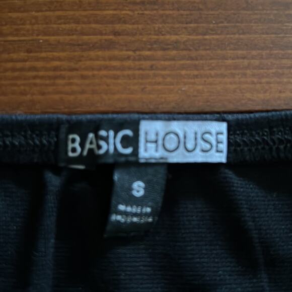 Basic House Black Knit Dress Juniors Size Small Sheer Dot Insets Cutouts Mini - Picture 10 of 11